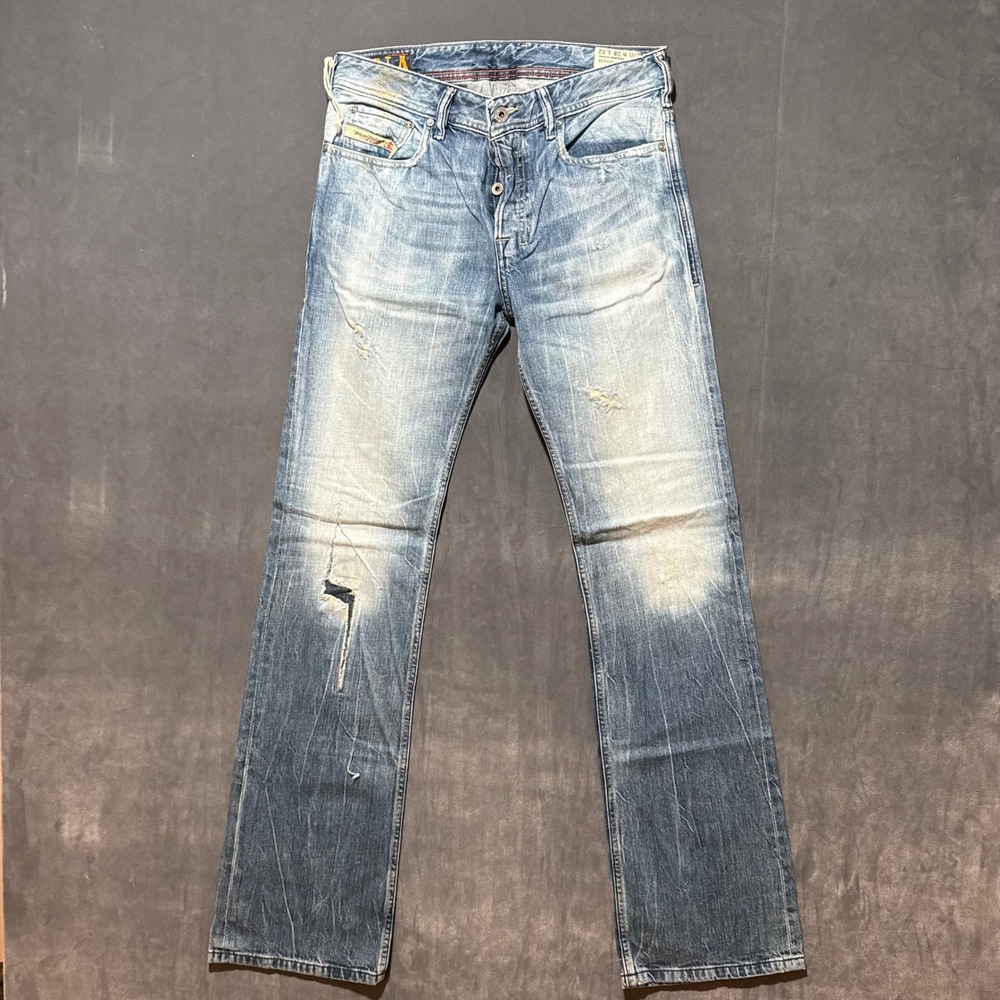 Diesel Zatiny Jeans Mens 28x32 Blue Regular Bootcut Distressed Wash 008MY Italy